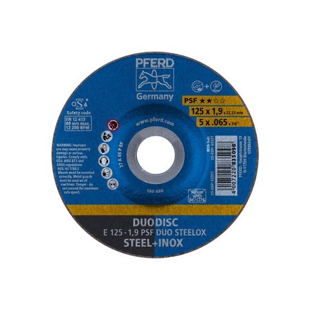 PFERD 5" x .065" Combination Wheel, 7/8" A.H. - PSF DUODISC® STEELOX - Type 27 63321